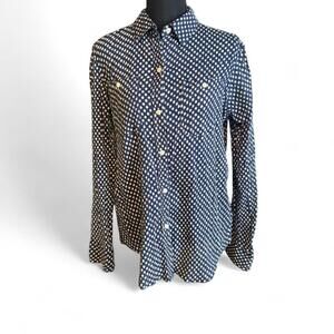 Chaps navy blue and white design button down shirt Size Large